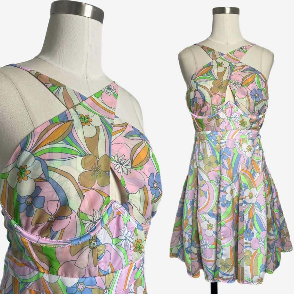 For Love & Lemons Guinevere Victoria’s Secret sheer floral mini dress retro M